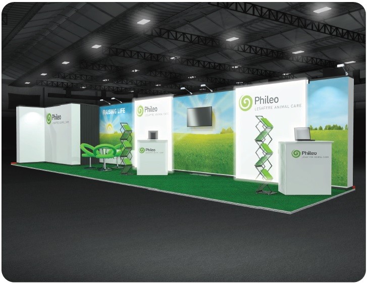 Phileo Modular Exhibition Stand with staff in images